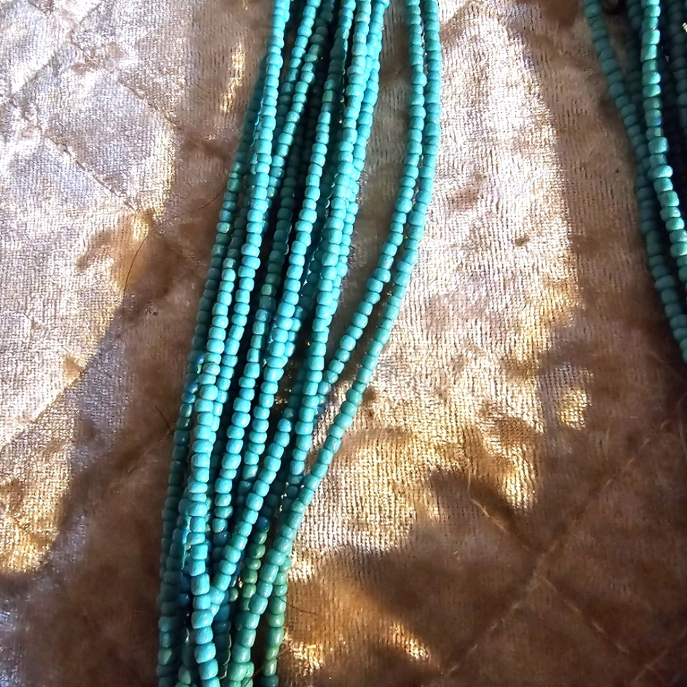 Teal beaded multistrand necklace - Picture 3 of 5